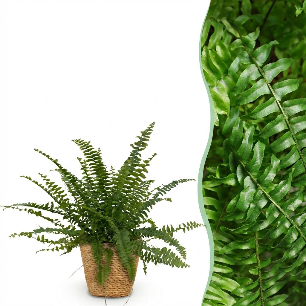 Green boutiQ - Plante d'intérieur - Nephrolepsis exaltata Green Lady - Fougère - Plante adaptée aux animaux de compagnie - Vert - 1 plante - avec panier - Pot 12cm - Hauteur 25cm
