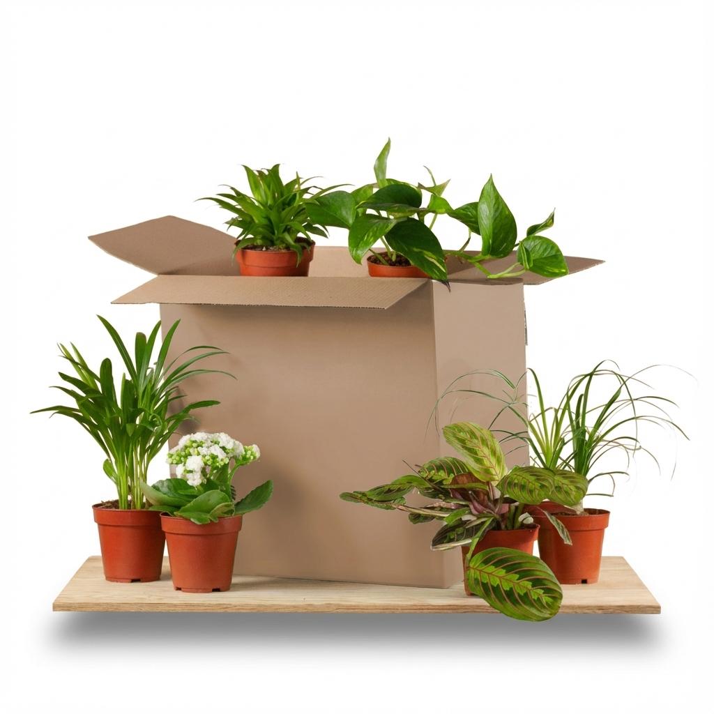 Green boutiQ - Plante d'intérieur - Box surprise verte - Entretien facile - 6 Plantes - Pot 10,5 - 12 cm - Hauteur 15 - 45 cm