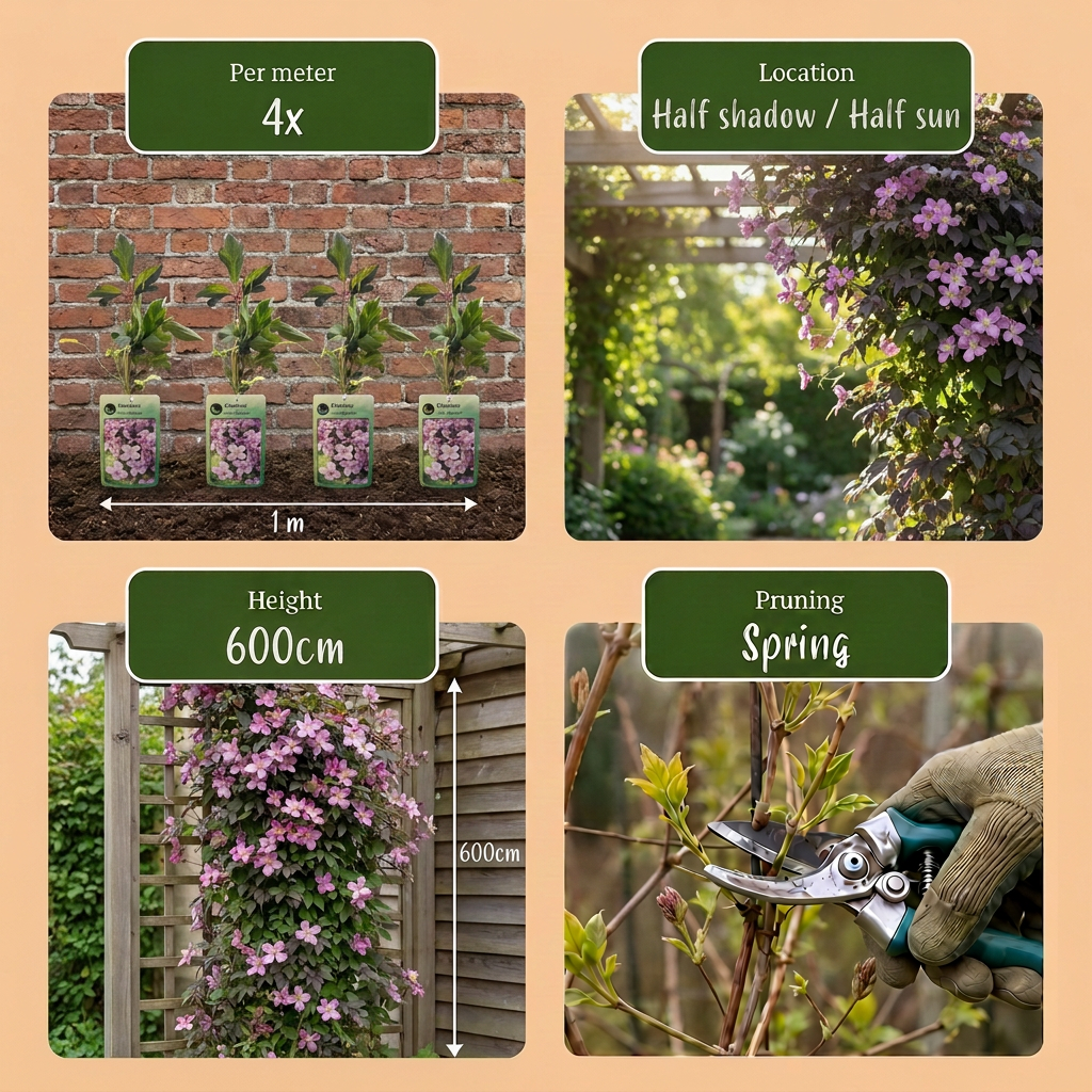 4x Clematis mont. 'Mayleen' - Mountain clematis - Light Pink - Climber - Ø9cm - ↕35cm