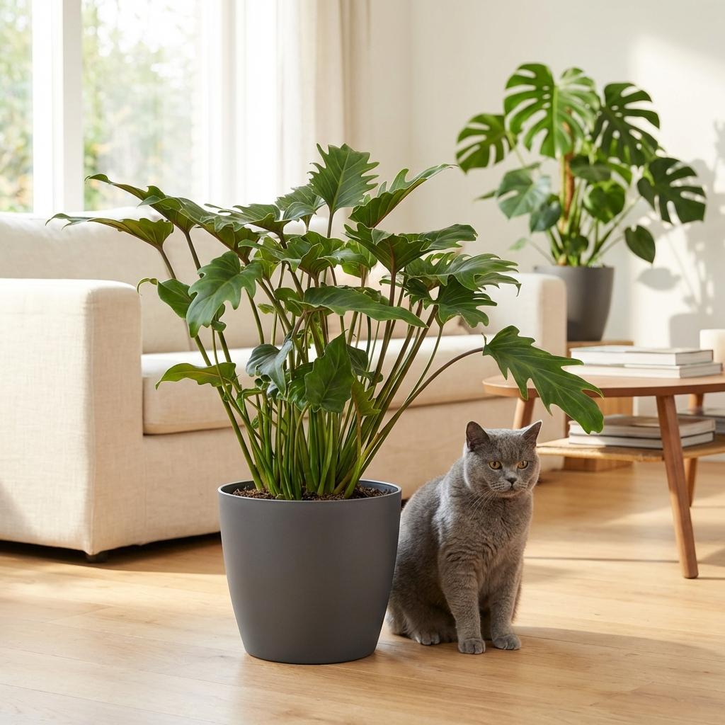 Green boutiQ - Plante d'intérieur - Philodendron - Philodendron Xanadu - Vert - Entretien facile - 1 plante - avec pot gris - Pot 19cm - Hauteur 60cm