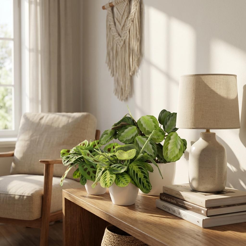 Green boutiQ - Zimmerpflanze - Maranta Silverband, Maranta Lemon Lime, Maranta Kerchoveana - Gebetspflanze - Haustierfreundliche Pflanze - Grün - 3 Pflanzen - mit Topf Weiß - Topf 12cm - Höhe 25cm