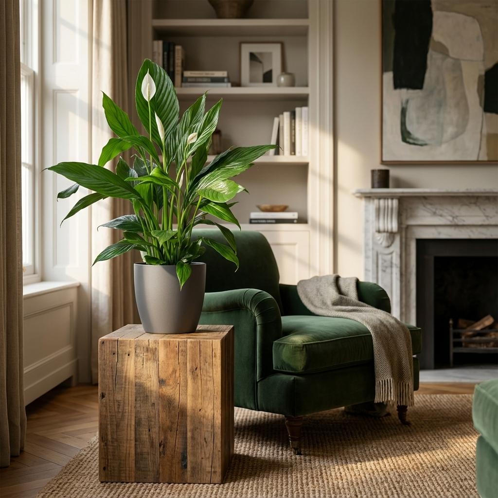 Green boutiQ - Plante d'intérieur - Fleur de lune - Spathiphyllum - Blanc - Entretien facile - 1 plante - avec pot gris - Pot 21cm - Hauteur 70 - 80cm