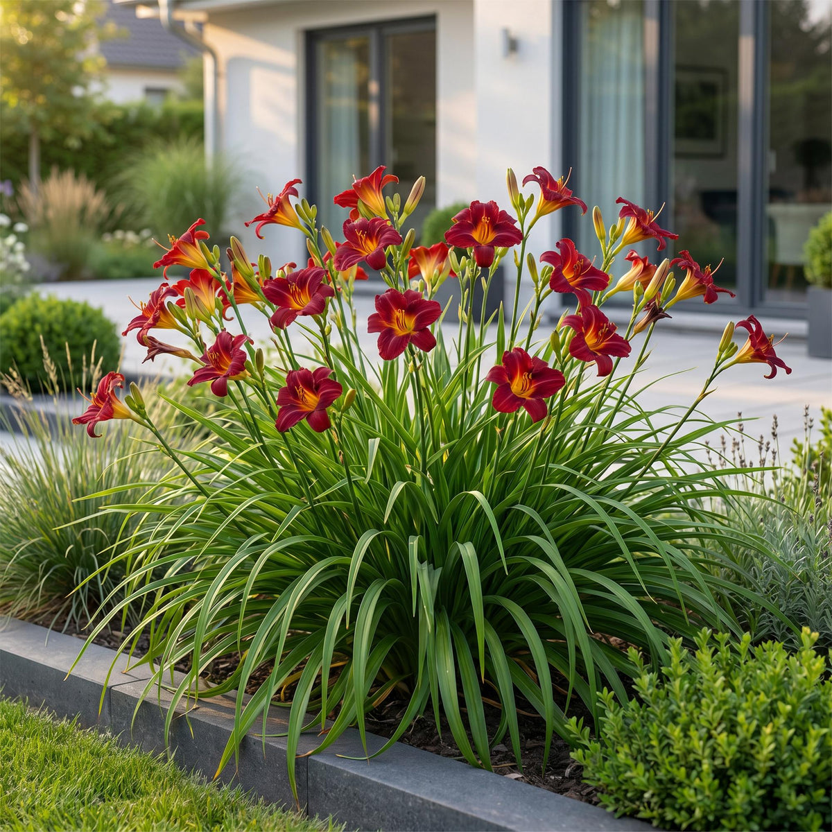 Green boutiQ - Plante vivace - Hemerocallis Autumn Red - Hémérocalle - Attire les abeilles et les papillons - Rouge - 3 plantes - Pot 11 cm - Hauteur 15-25 cm