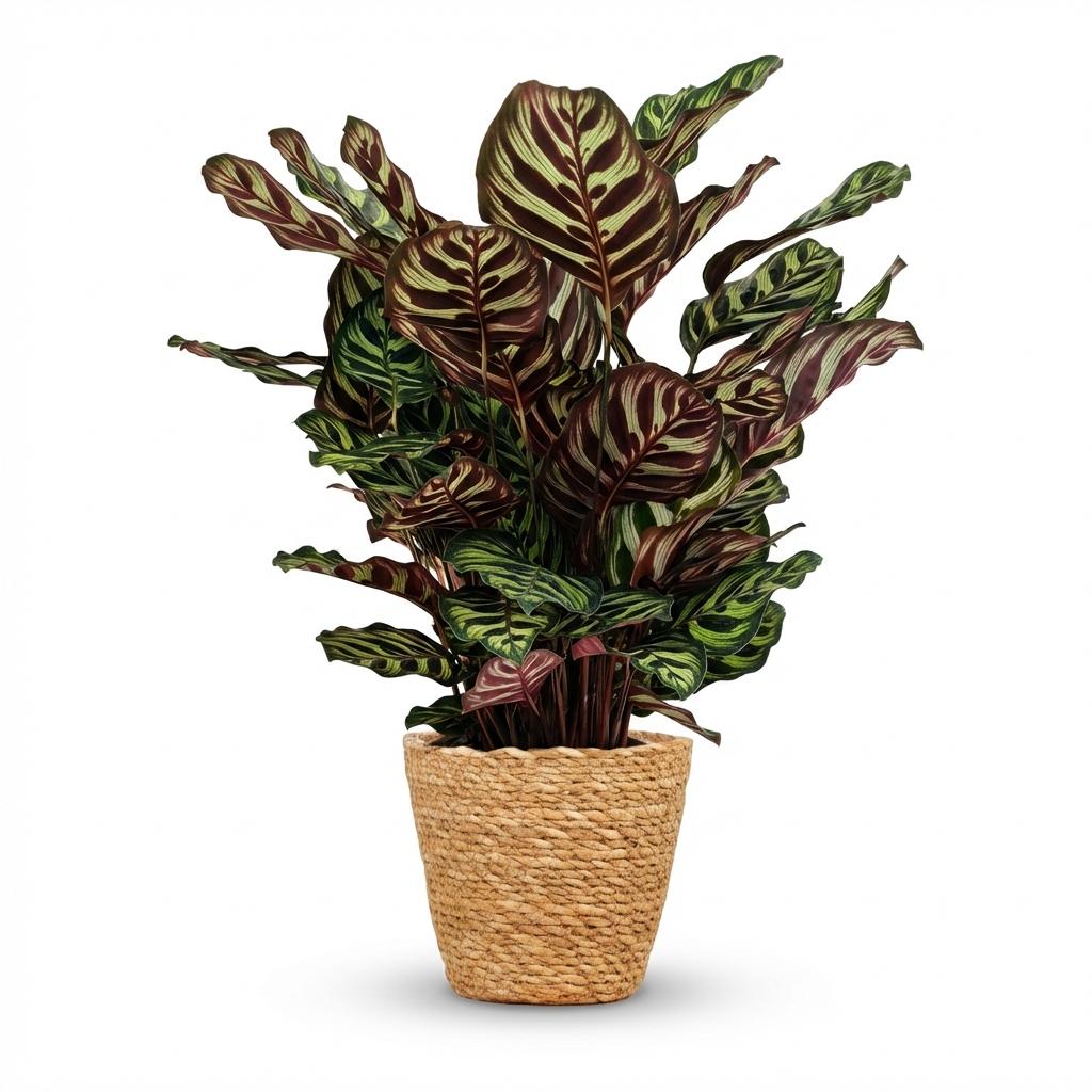 Green boutiQ - Plante d'intérieur - Plante paon - Calathea Makoyana - Vert - Entretien facile - 1 plante - avec panier - Pot 19 cm - Hauteur 70 cm