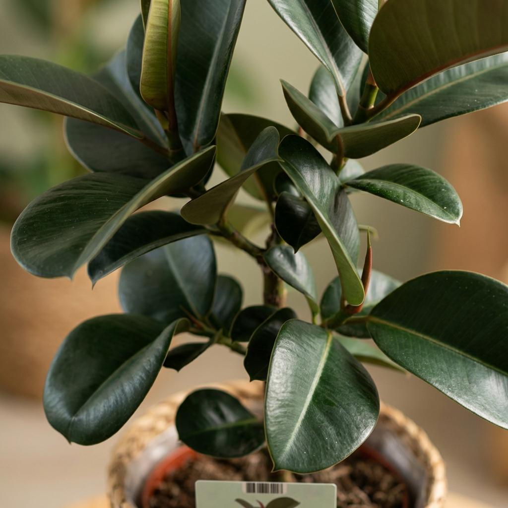 Green boutiQ - Plante d'intérieur - Plante en caoutchouc - Ficus Elastica Cloe - Vert - Entretien facile - 1 plante - avec panier - Pot 19cm - Hauteur 65cm
