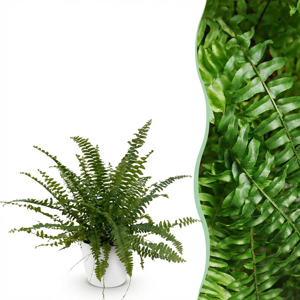 Green boutiQ - Plante d'intérieur - Nephrolepsis exaltata Green Lady - Fougère - Plante adaptée aux animaux de compagnie - Vert - 1 plante - avec pot blanc - Pot 12cm - Hauteur 25cm