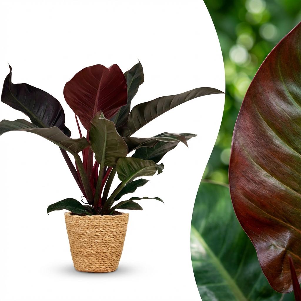 Green boutiQ - Plante d'intérieur - Philodendron - Philodendron Imperial Red - Rouge - Entretien facile - 1 Plante - avec Panier - Pot 19cm - Hauteur 60cm