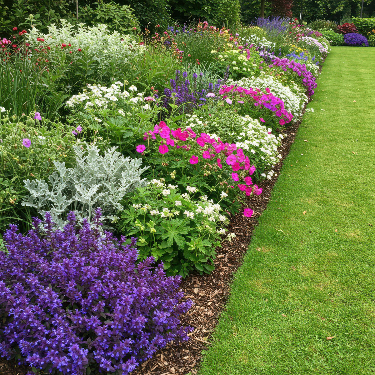 Green boutiQ - Borderpakket - Bodembedekkend - 24 Vaste planten - 3 m2 - Diversen kleuren - Weinig Onderhoud - Pot 11cm
