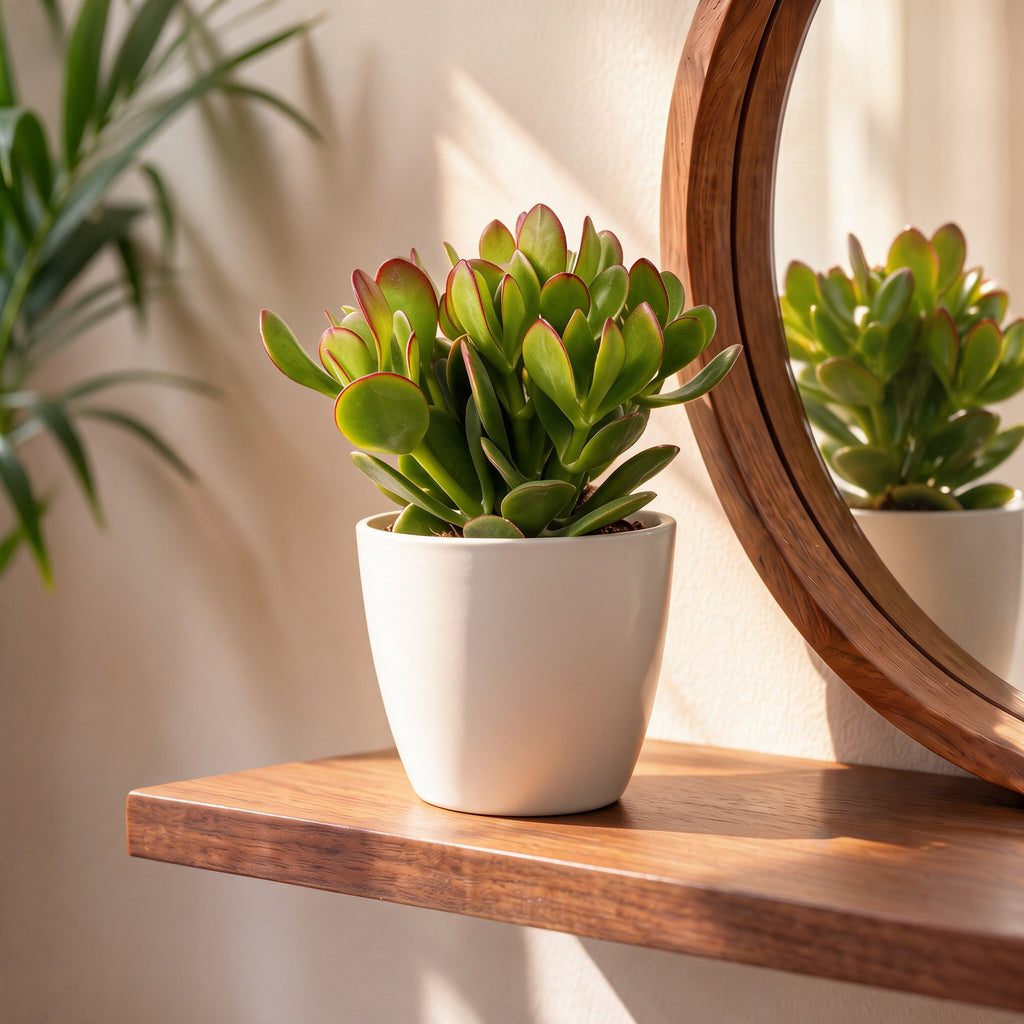 4x Crassula Ovata - Jade plant - Green - Succulent/cactus - incl. witte pot - Ø12cm