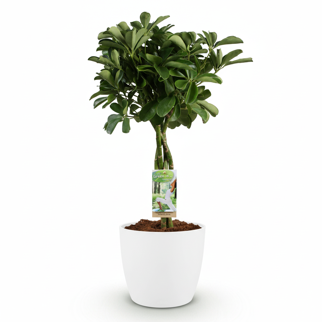 Green boutiQ - Plante d'intérieur - Schefflera Nora - Vert - Entretien facile - 1 plante - avec pot blanc - Pot 21cm - Hauteur 70 - 80cm