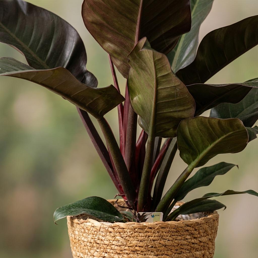 Green boutiQ - Plante d'intérieur - Philodendron - Philodendron Imperial Red - Rouge - Entretien facile - 1 Plante - avec Panier - Pot 19cm - Hauteur 60cm