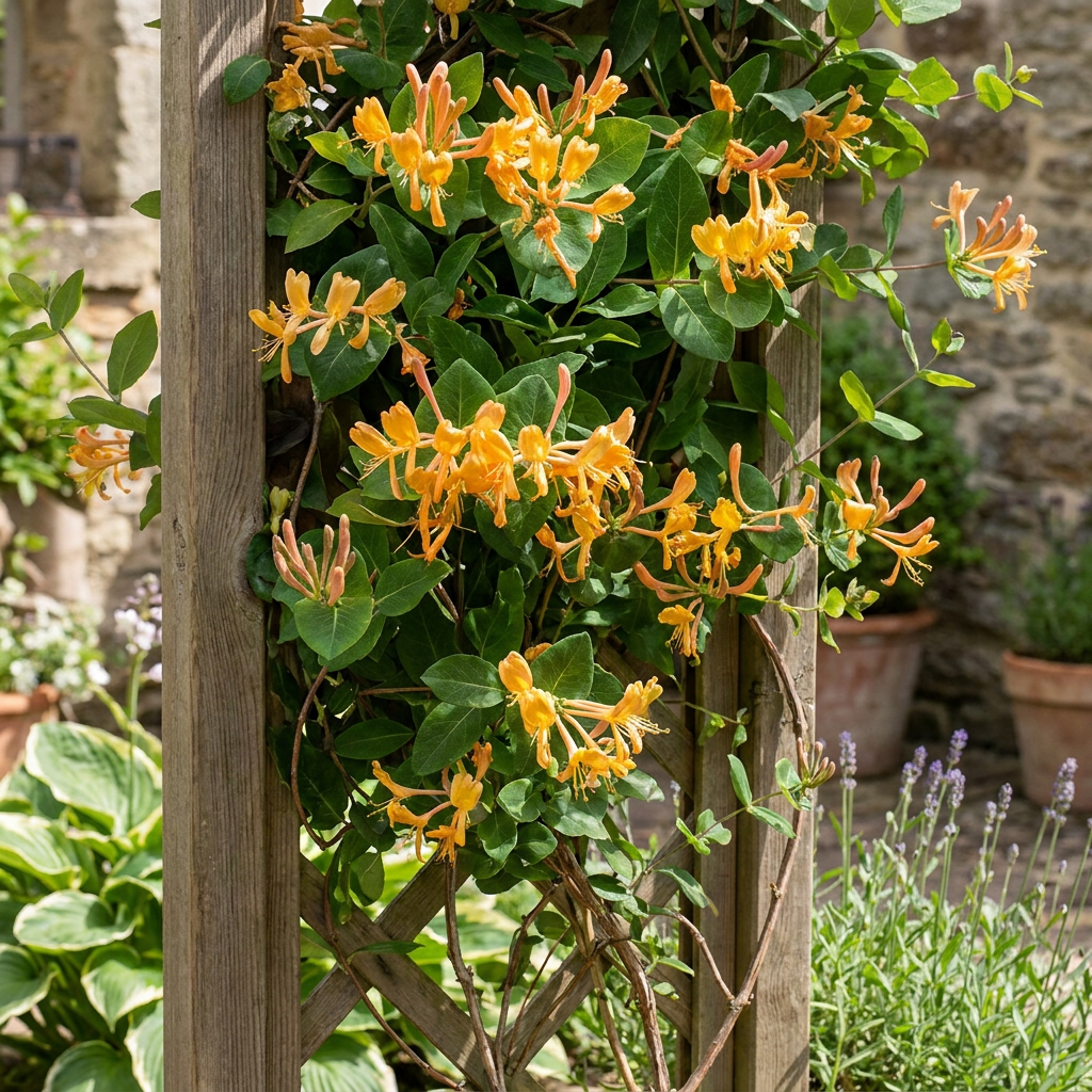 4x Lonicera tellmanniana - Tellmann's honeysuckle - Orange - Yellow - Climber - Ø9cm - ↕35cm