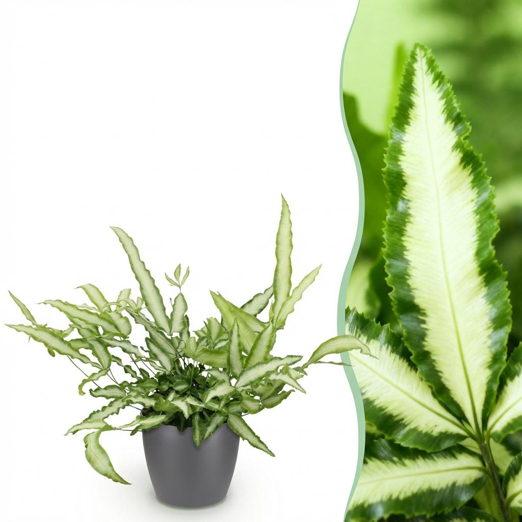 Green boutiQ - Zimmerpflanze - Pteris cretica Albolineata - Saumfarn - Haustierfreundliche Pflanze - Grün - 1 Pflanze - mit Topf Grau - Topf 12cm - Höhe 20cm