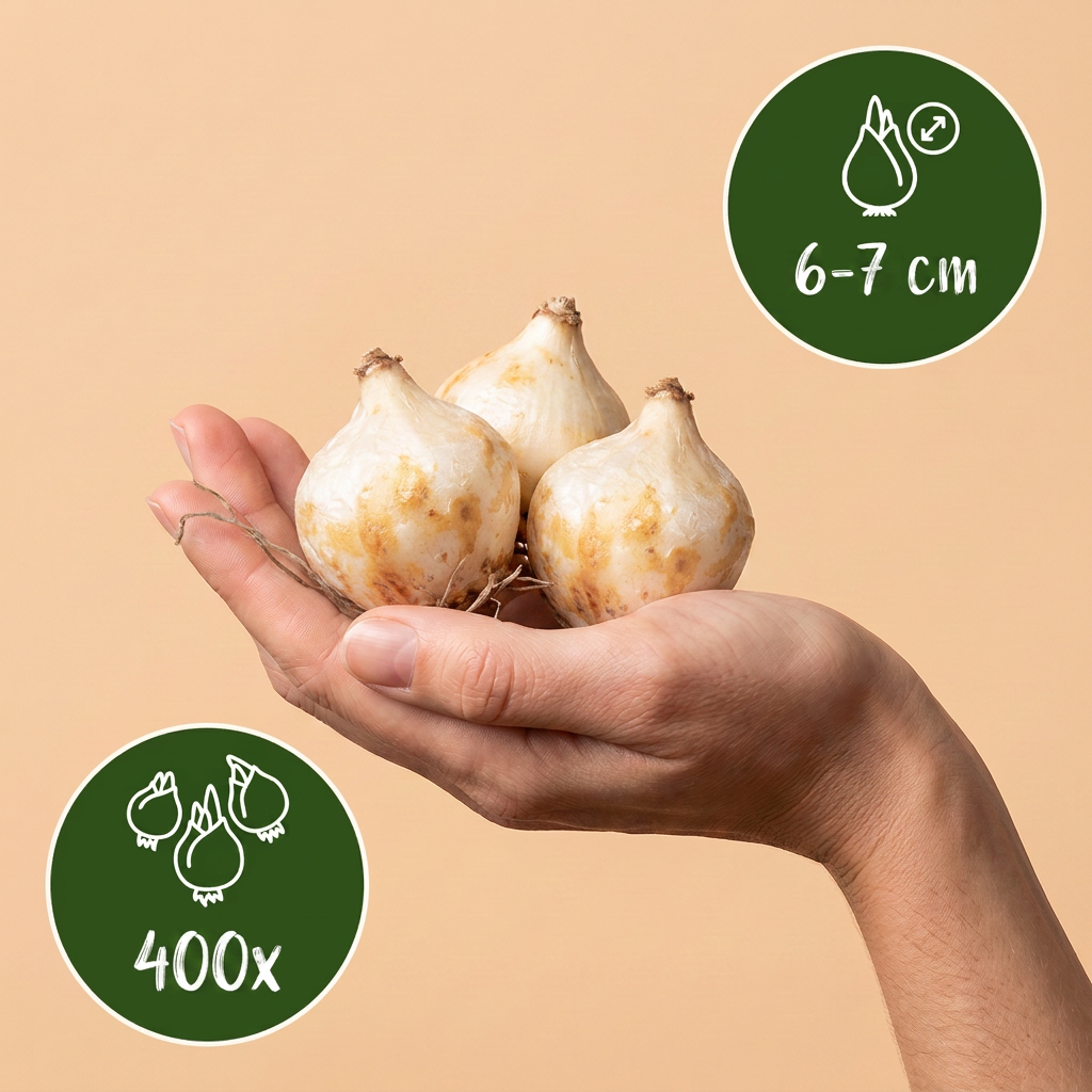 400x Muscari White Magic - Witte druifhyacint - Wit - Verwilderingsbol - Bolmaat 6/7