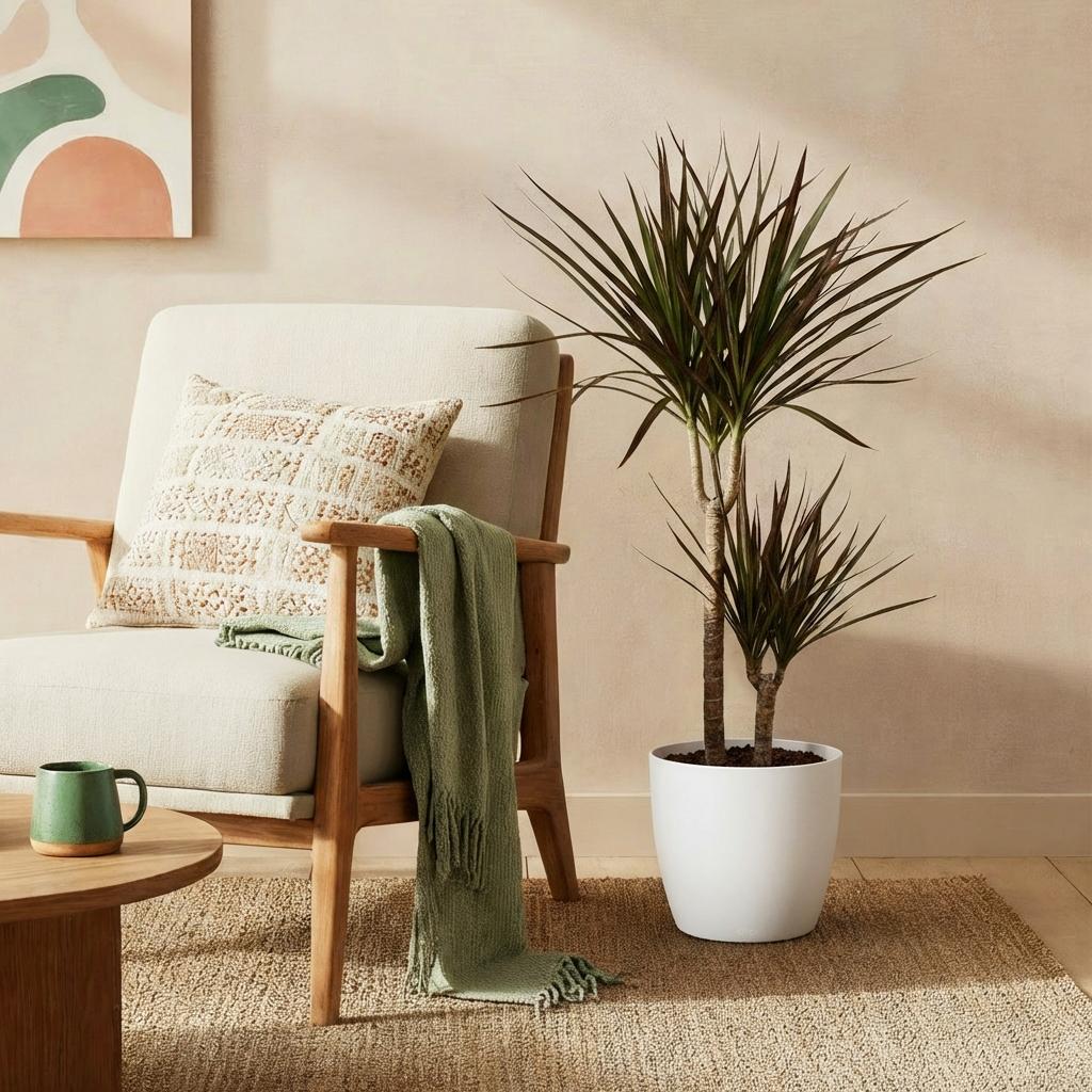 Green BoutiQ - Plantes d'intérieur - Dracaena Magenta - Dragonnier - Peu d'entretien - Vert - 1 plante - avec pot blanc - Pot 21 cm - Hauteur 90-100 cm