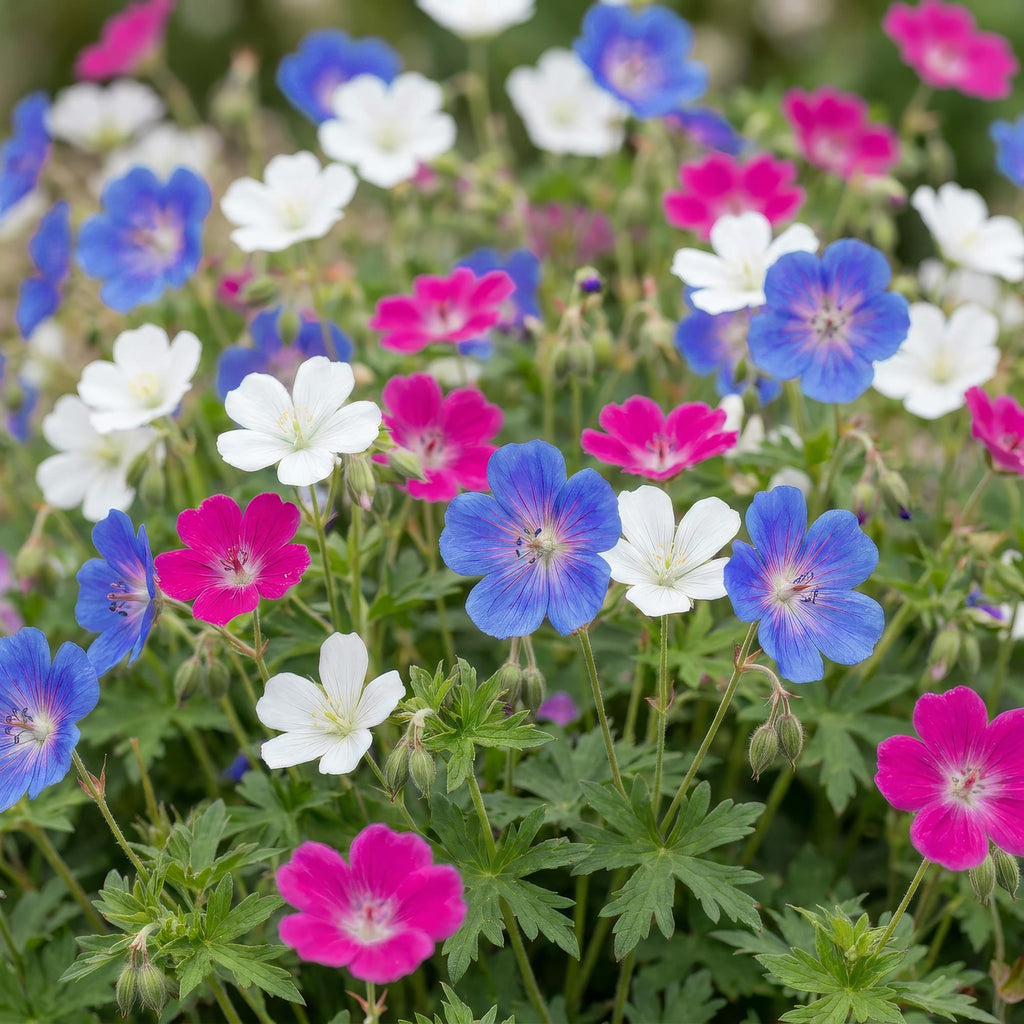 Green boutiQ - Stauden - Geranium Tricolour - Storchschnabel - Bodendeckend - Violett - Rosa - Weiß - 6 Pflanzen - Topf 11cm - Höhe 15-25cm