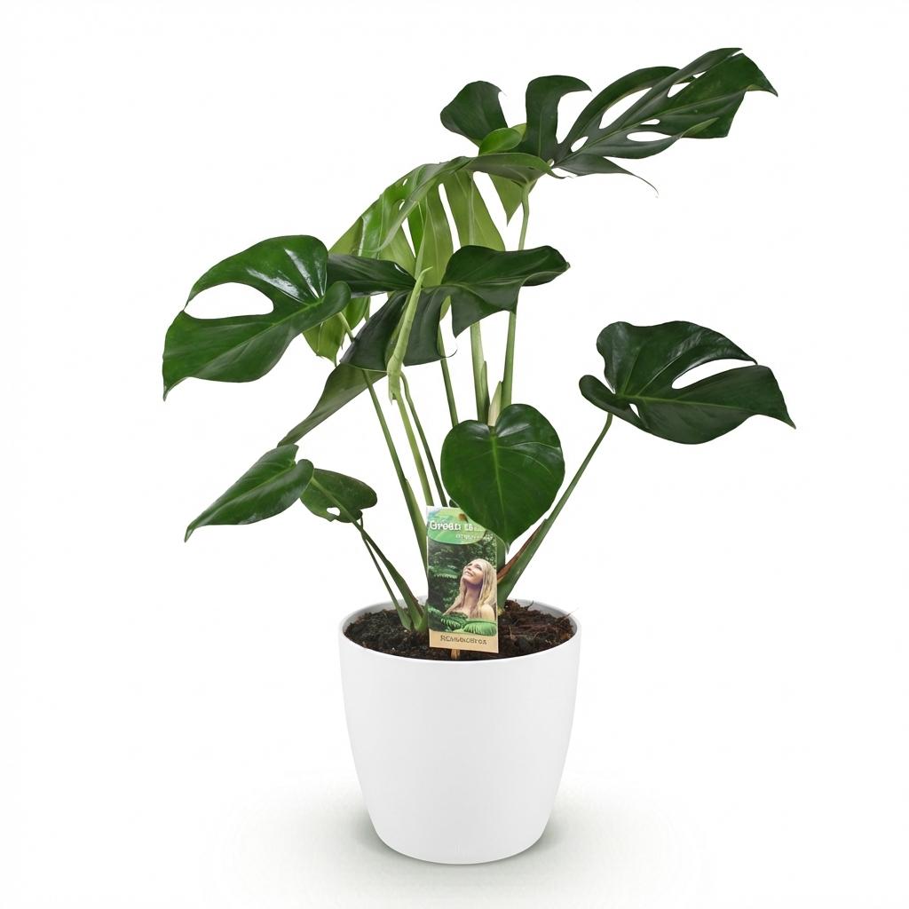 Green BoutiQ - Plantes d'intérieur - Monstera Deliciosa - Plante à trous - Peu d'entretien - Vert - 1 plante - avec pot blanc - Pot 21 cm - Hauteur 70-80 cm