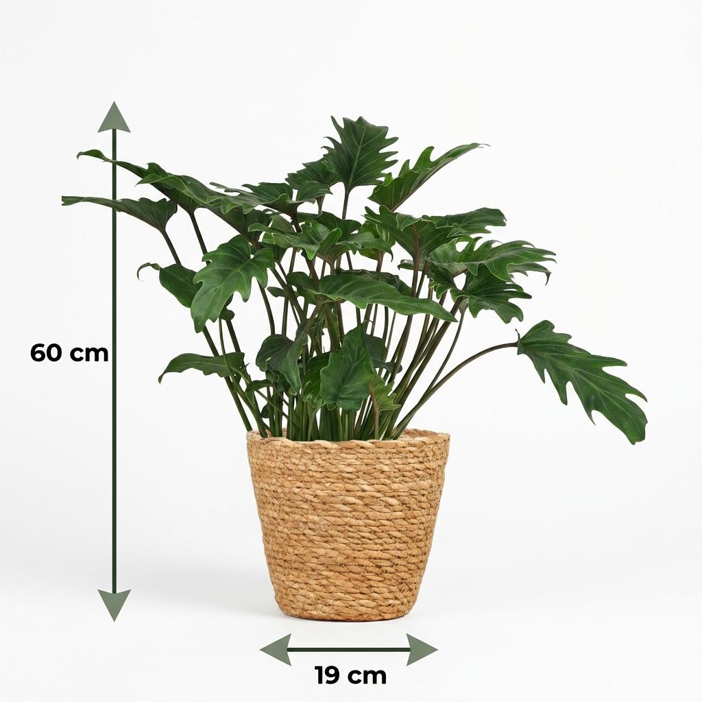 Green boutiQ - Plante d'intérieur - Philodendron - Philodendron Xanadu - Vert - Entretien facile - 1 plante - avec panier - Pot 19 cm - Hauteur 60 cm