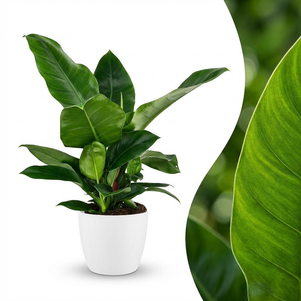 Green boutiQ - Plante d'intérieur - Philodendron - Philodendron Imperial Green - Vert - Entretien facile - 1 plante - avec pot blanc - Pot 19cm - Hauteur 65cm