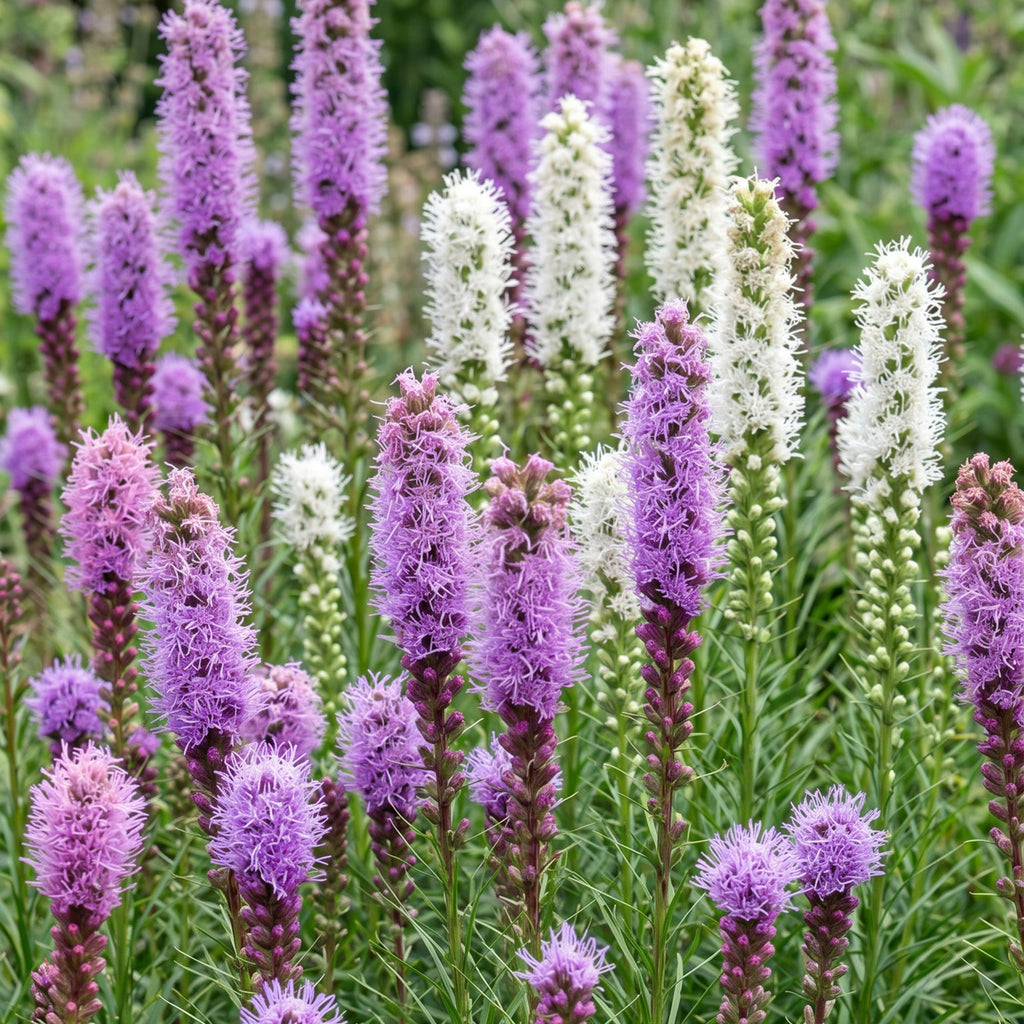 Green boutiQ - Stauden - Liatris Duo - Prachtscharte - Bienen- und Schmetterlingsmagnet - Rosa - Weiß - 12 Pflanzen - Topf 11cm - Höhe 15-25cm