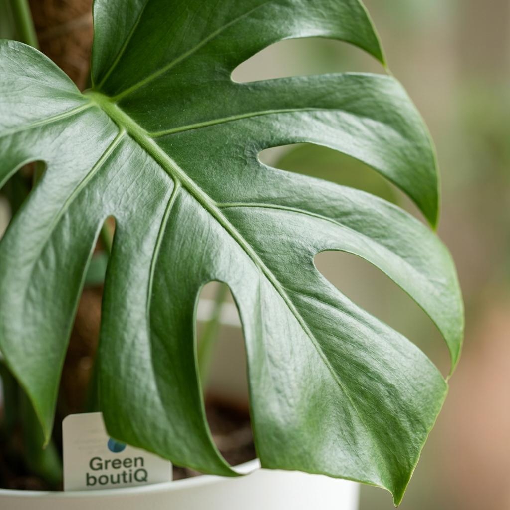Green boutiQ - Plante d'intérieur - Monstera Deliciosa sur tuteur - Vert - Entretien facile - 1 plante - avec pot blanc - Pot 19cm - Hauteur 90cm