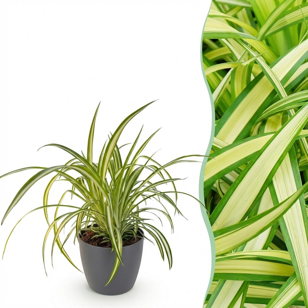 Green boutiQ - Zimmerpflanze - Chlorophytum comosum Variegatum - Bunte Grünlilie - Haustierfreundliche Pflanze - Grün - 1 Pflanze - mit Topf Grau - Topf 12cm - Höhe 20cm