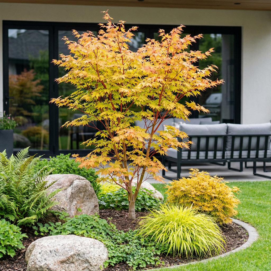 Green boutiQ - Plante de jardin - Acer palmatum Shaina - Érable du Japon - Caduc - Rouge - 1 - Pot 26cm - Hauteur 90cm