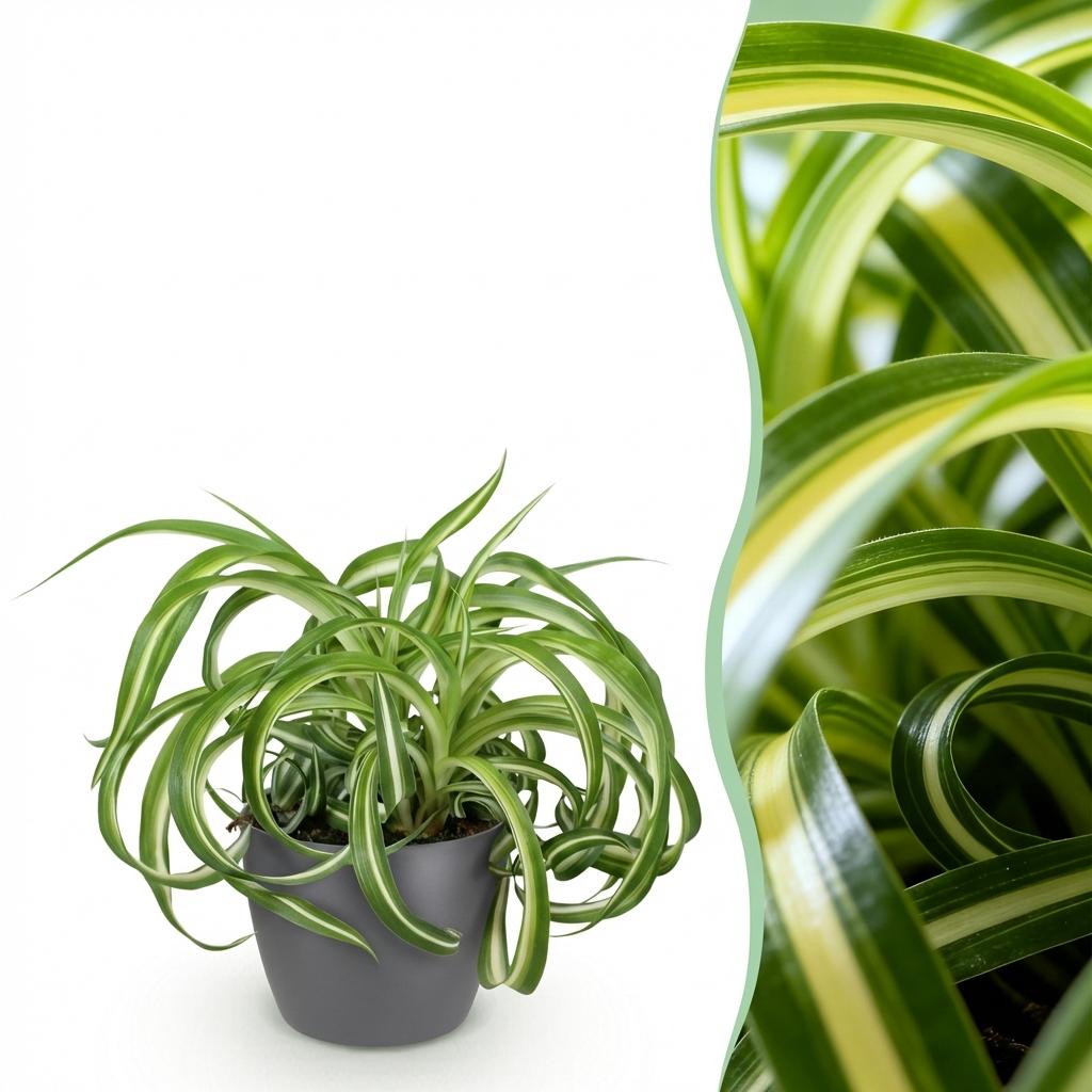 Green boutiQ - Plante d'intérieur - Chlorophytum comosum Bonnie - Plante araignée frisée - Plante adaptée aux animaux de compagnie - Vert - 1 plante - avec pot gris - Pot 12 cm - Hauteur 20 cm