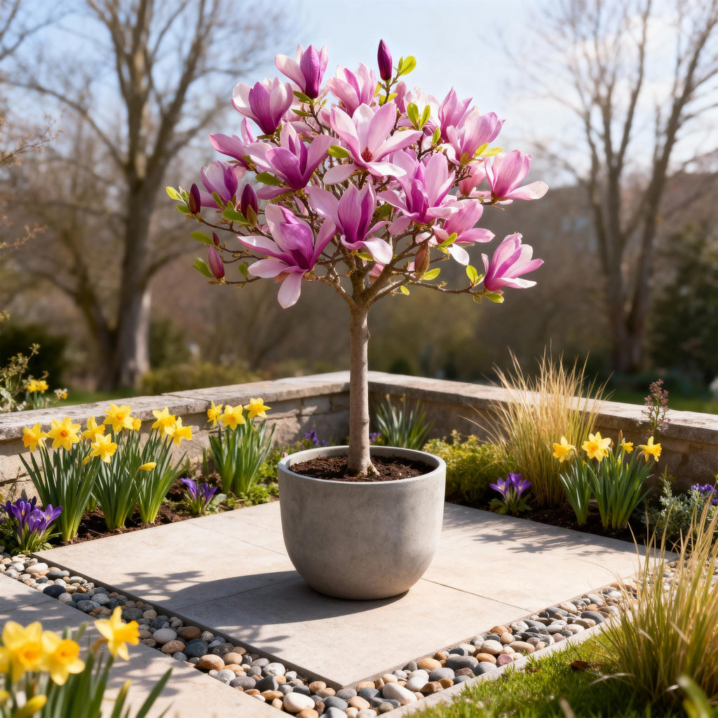 Green boutiQ - Plante sur tige - Magnolia Susan - Plante de terrasse - Caduc - Rustique - Fleur rose - Pot 19 cm Hauteur 90 cm