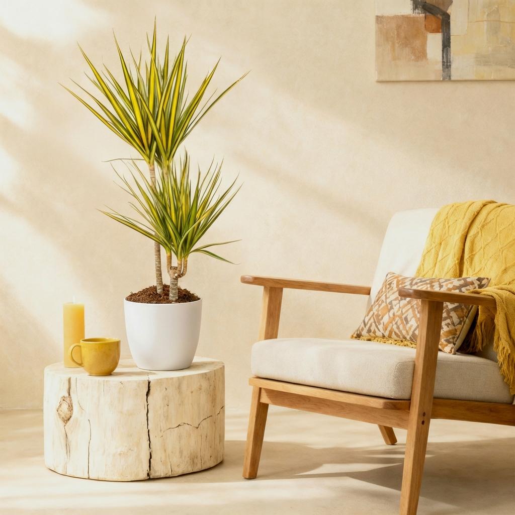 Green BoutiQ - Plantes d'intérieur - Dracaena Sunray - Dragonnier - Peu d'entretien - Vert - 1 Plante - avec Pot Blanc - Pot 21cm - Hauteur 90-100cm