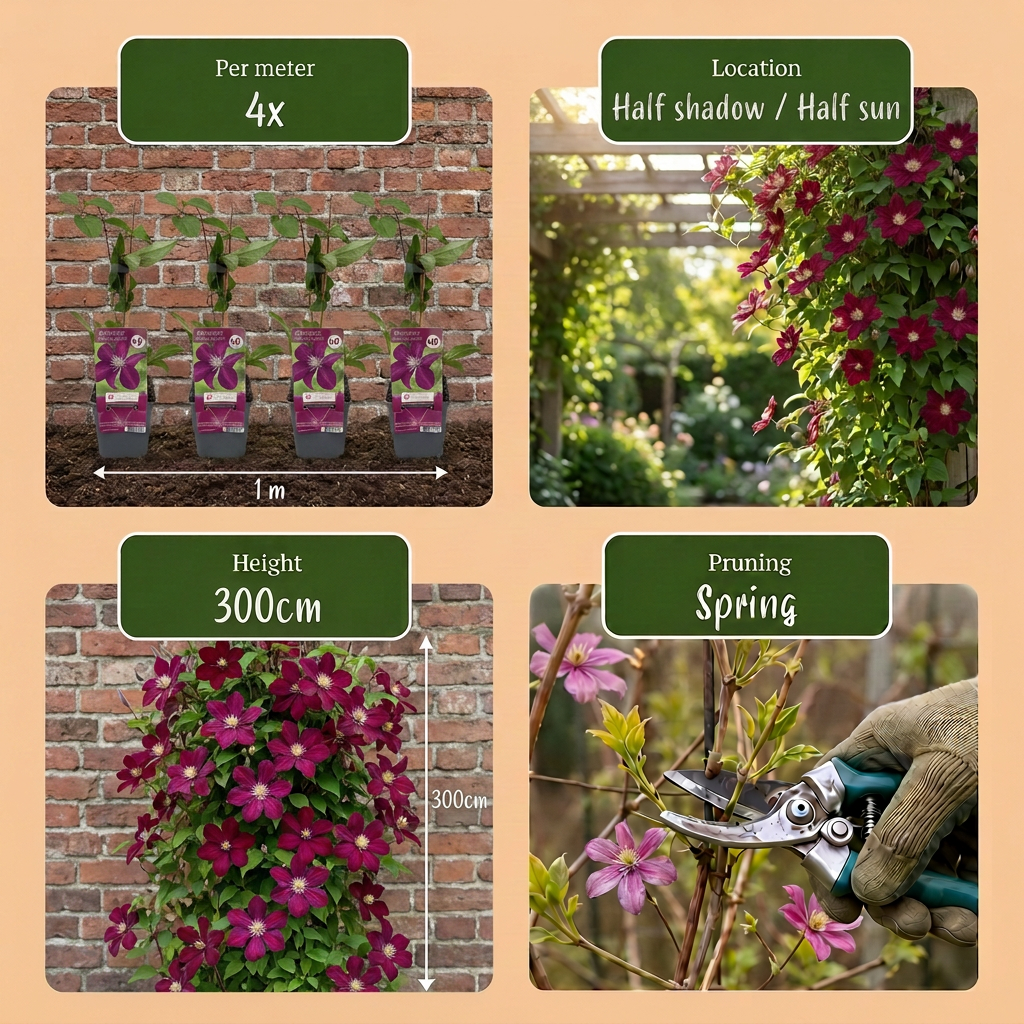 2x Clematis Rouge Cardinal - Klimroos Rouge Cardinal - Rood - Klimplant - Ø9cm - ↕35cm