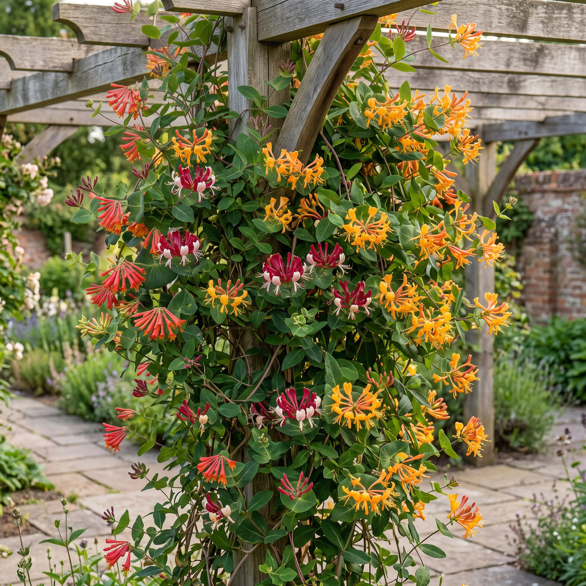 12x Lonicera Tricolour - Tricolour honeysuckle - Red - Purple - Orange - Yellow - Climber - Ø9cm - ↕35cm