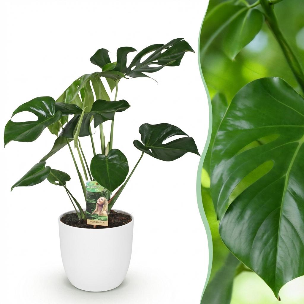 Green BoutiQ - Plantes d'intérieur - Monstera Deliciosa - Plante à trous - Peu d'entretien - Vert - 1 plante - avec pot blanc - Pot 21 cm - Hauteur 70-80 cm