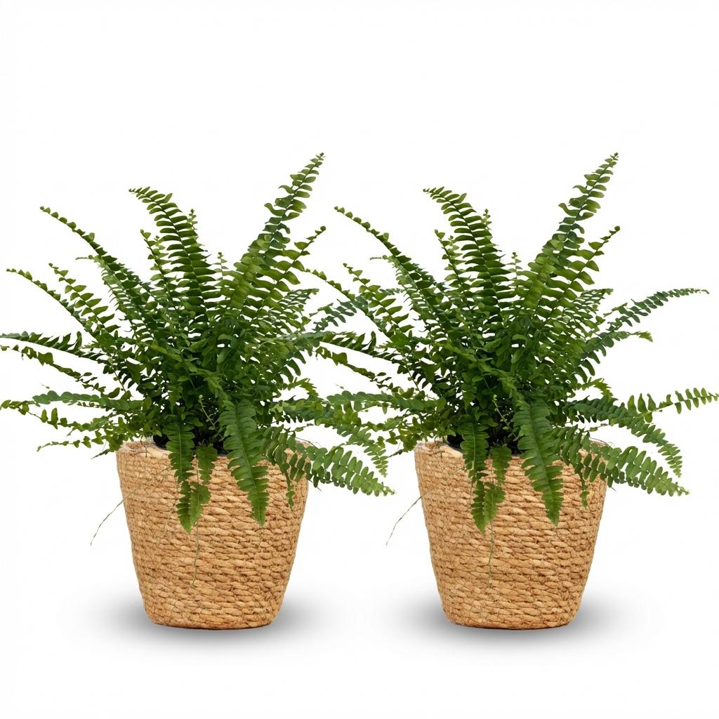 Green boutiQ - Zimmerpflanze - Nephrolepsis exaltata Green Lady - Farn - Haustierfreundliche Pflanze - Grün - 2 Pflanzen - mit Korb - Topf 12cm - Höhe 25cm