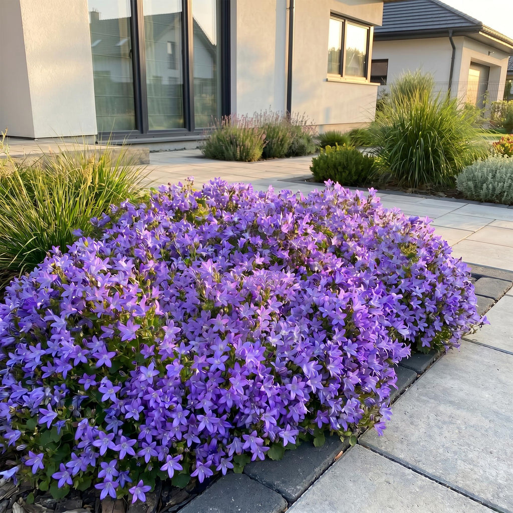 Green boutiQ - Plante vivace - Campanula posch. Stella - Campanule à feuilles de pêcher - Couvre-sol - Violet - 3 plantes - Pot 11 cm - Hauteur 15-25 cm
