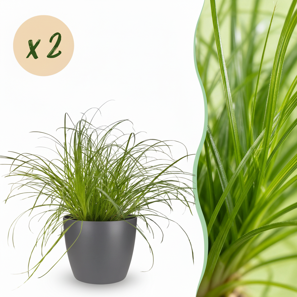 Green boutiQ - Plante d'intérieur - Cyperus alternifolius Zumula - Herbe à chat - Plante adaptée aux animaux domestiques - Vert - 2 plantes - avec cache-pot gris - Pot 12 cm - Hauteur 20 cm