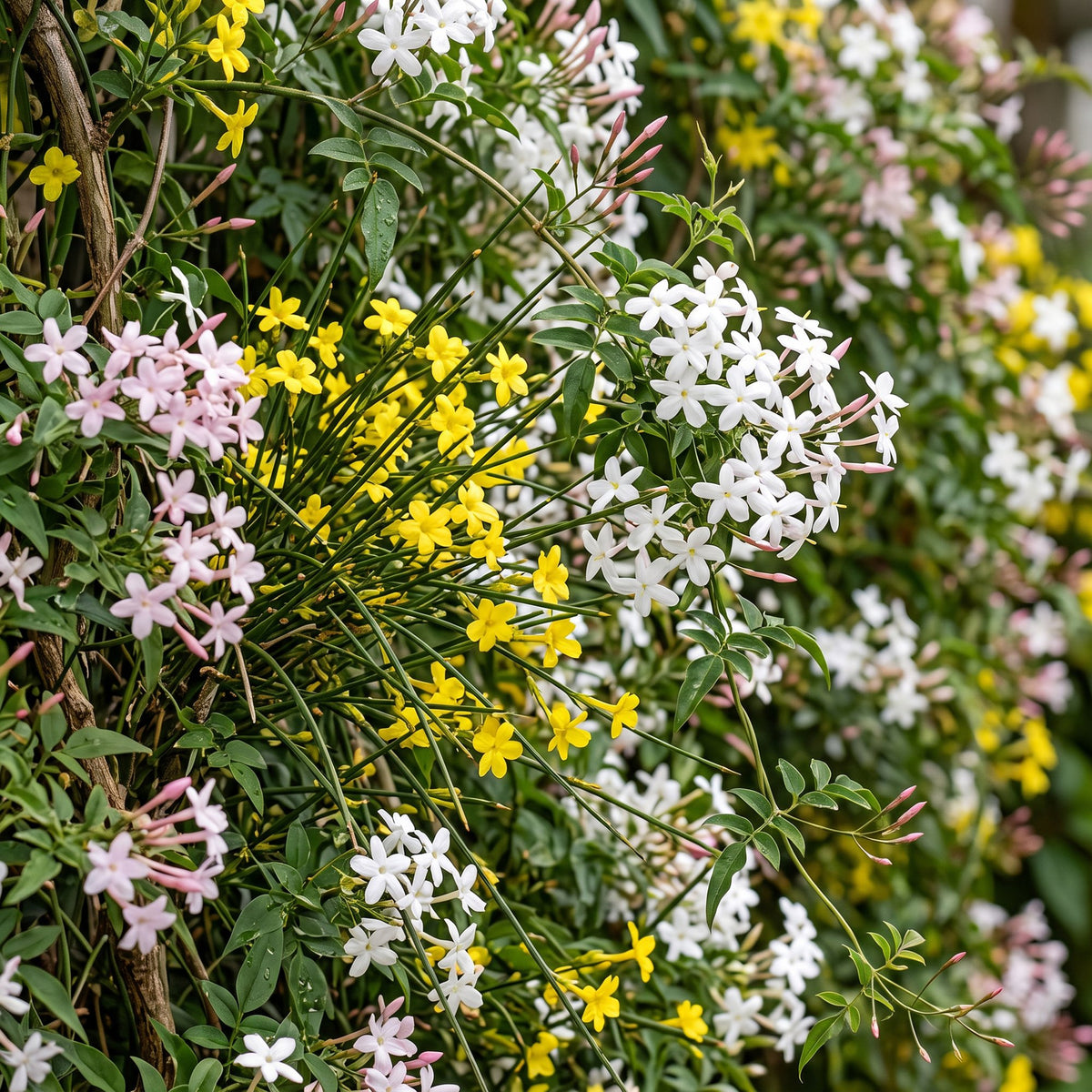 9x Jasminum Tricolour - Tricolour jasmine - Yellow - White - Pink - Climber - Ø9cm - ↕35cm