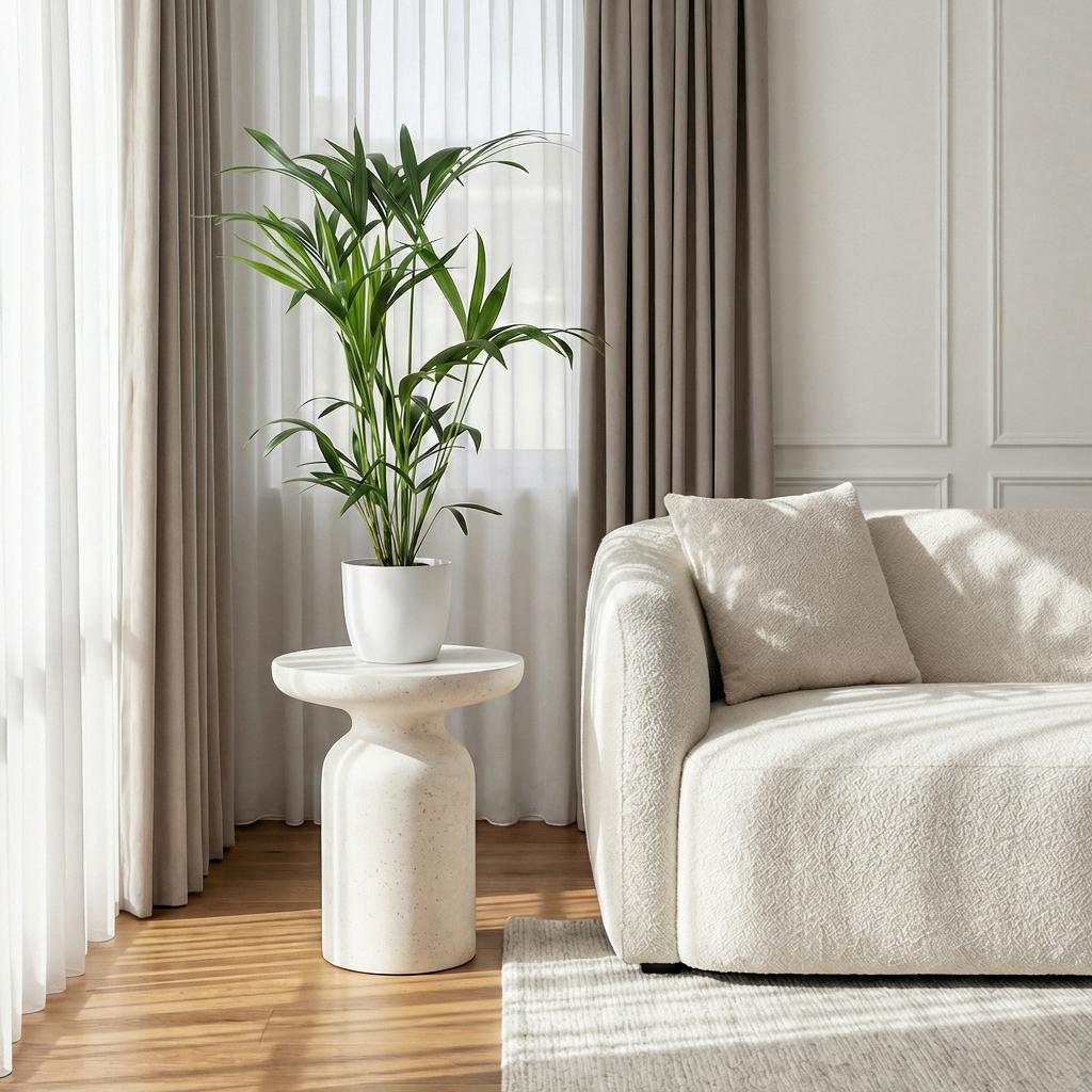 Green boutiQ - Plante d'intérieur - Howea Forsteriana - Kentia Palm - Peu d'entretien - Verte - 1 Plante - avec Cache-pot Blanc - Pot 19cm - Hauteur 80-85cm