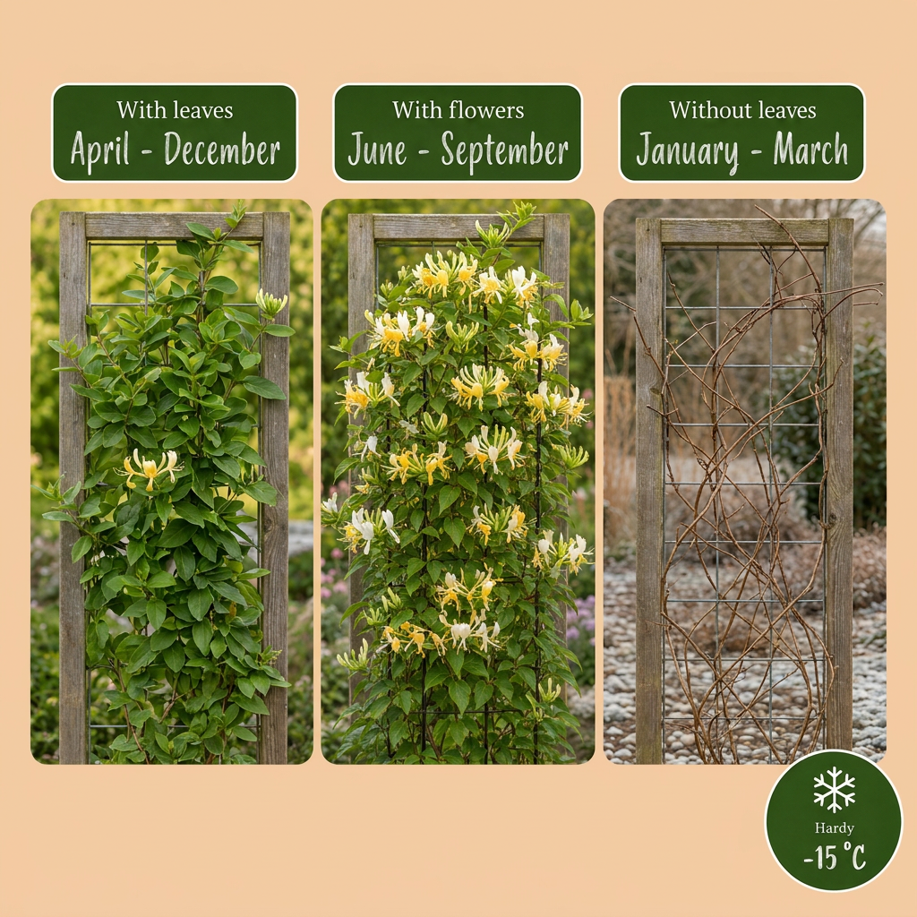 2x Lonicera jap. 'Halliana' - Hall's honeysuckle - White - Yellow - Climber - Ø9cm - ↕35cm