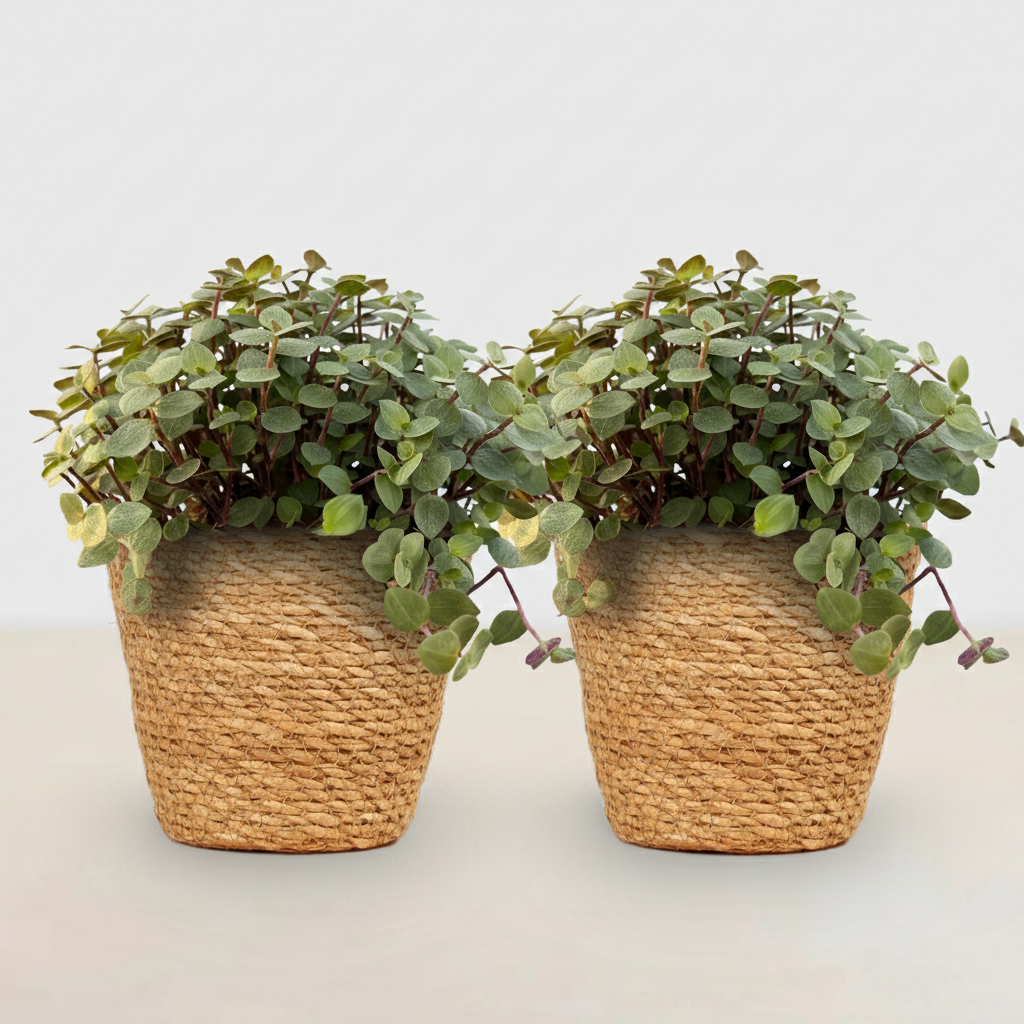 Green boutiQ - Kamerplant - Calissia repens - Kattengras - Huisdiervriendelijk - Groen - 2 Planten - met Mand - Pot 12cm - Hoogte 17-20cm