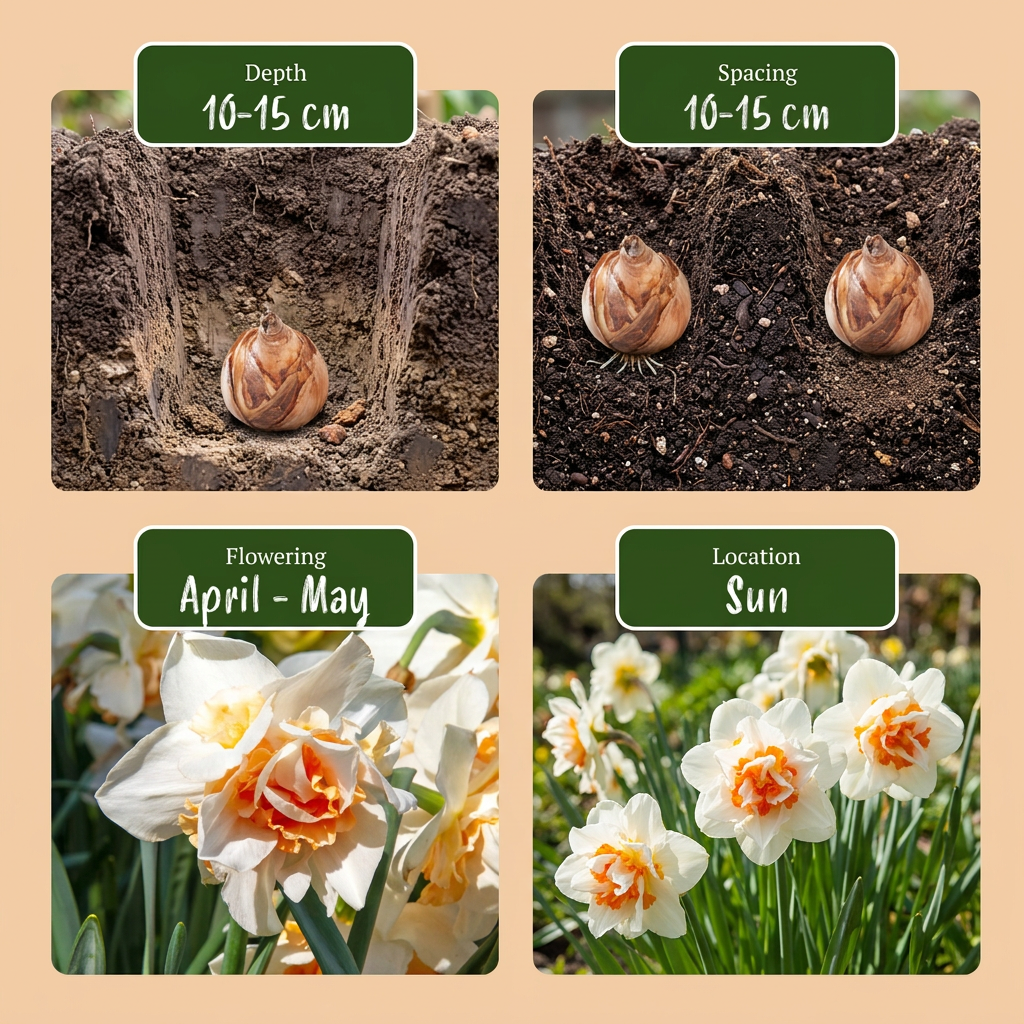 40x Narcissus Replete - Dubbele narcis Replete - Wit en Oranje - Voorjaarsbloeier - Bolmaat 10/12