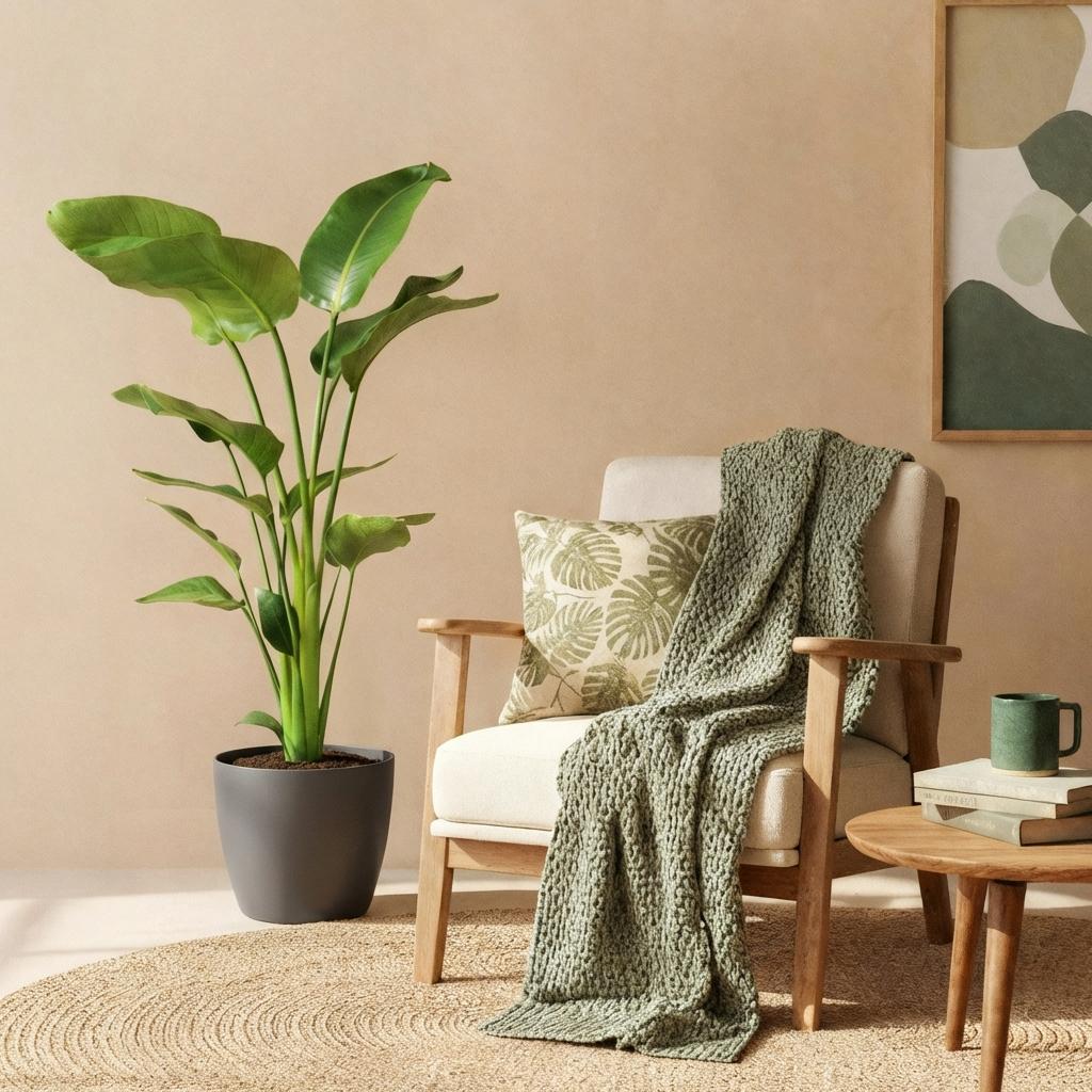 Green BoutiQ - Plantes d'intérieur - Strelitzia Nicolai - Oiseau du paradis - Peu d'entretien - Vert - 1 plante - avec pot gris - Pot 21 cm - Hauteur 110-120 cm