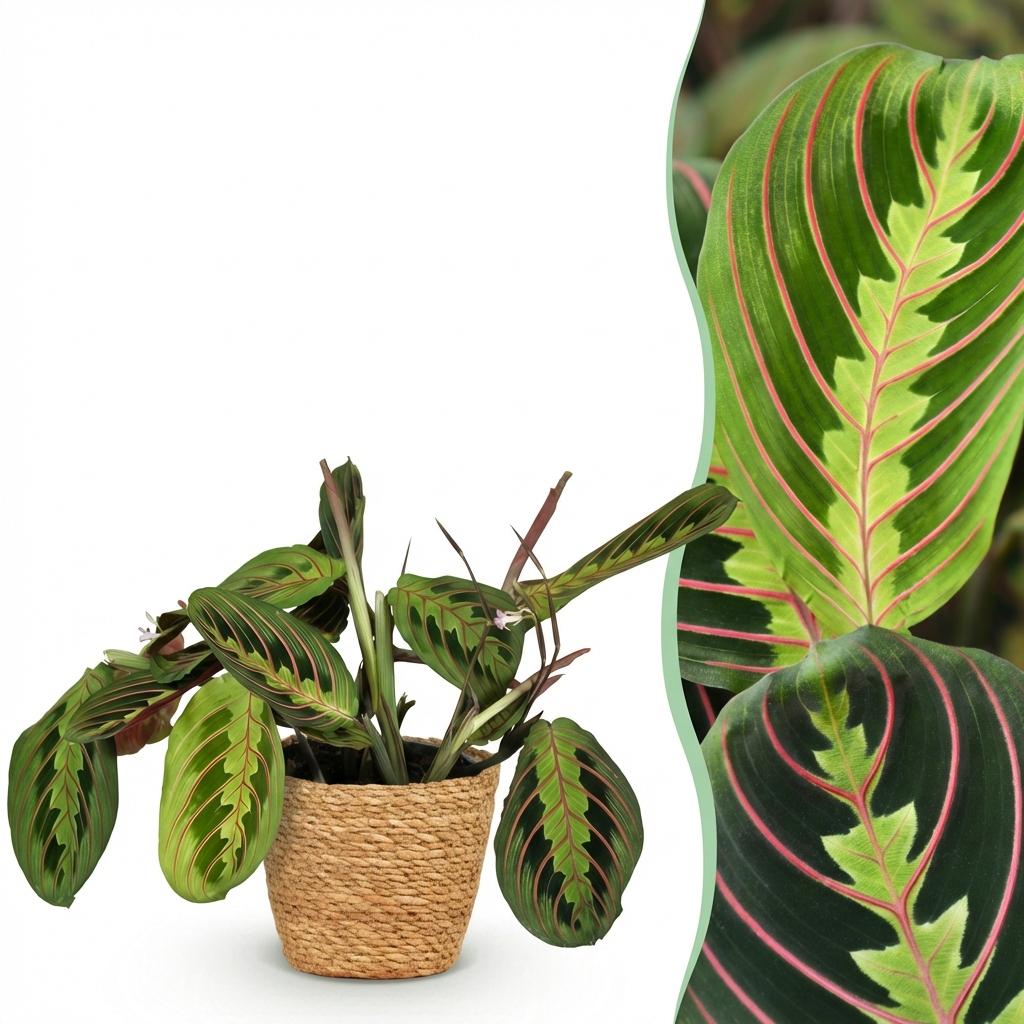 Green boutiQ - Zimmerpflanze - Maranta Fascinator Tricolour - Gebetspflanze - Haustierfreundliche Pflanze - Grün - 1 Pflanze - mit Korb - Topf 12cm - Höhe 25cm