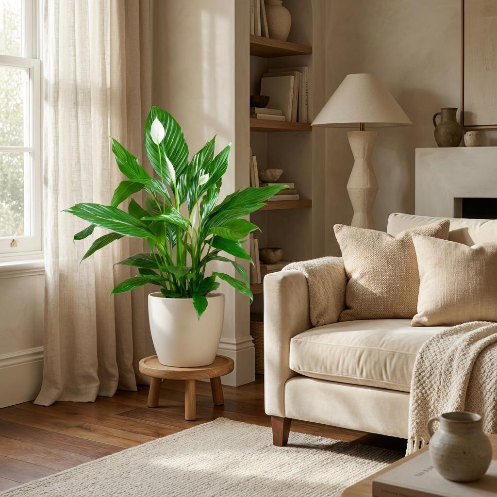 Green boutiQ - Zimmerpflanze - Einblatt - Spathiphyllum - Weiß - Pflegeleicht - 1 Pflanze - mit Topf Weiß - Topf 21cm - Höhe 70 - 80cm