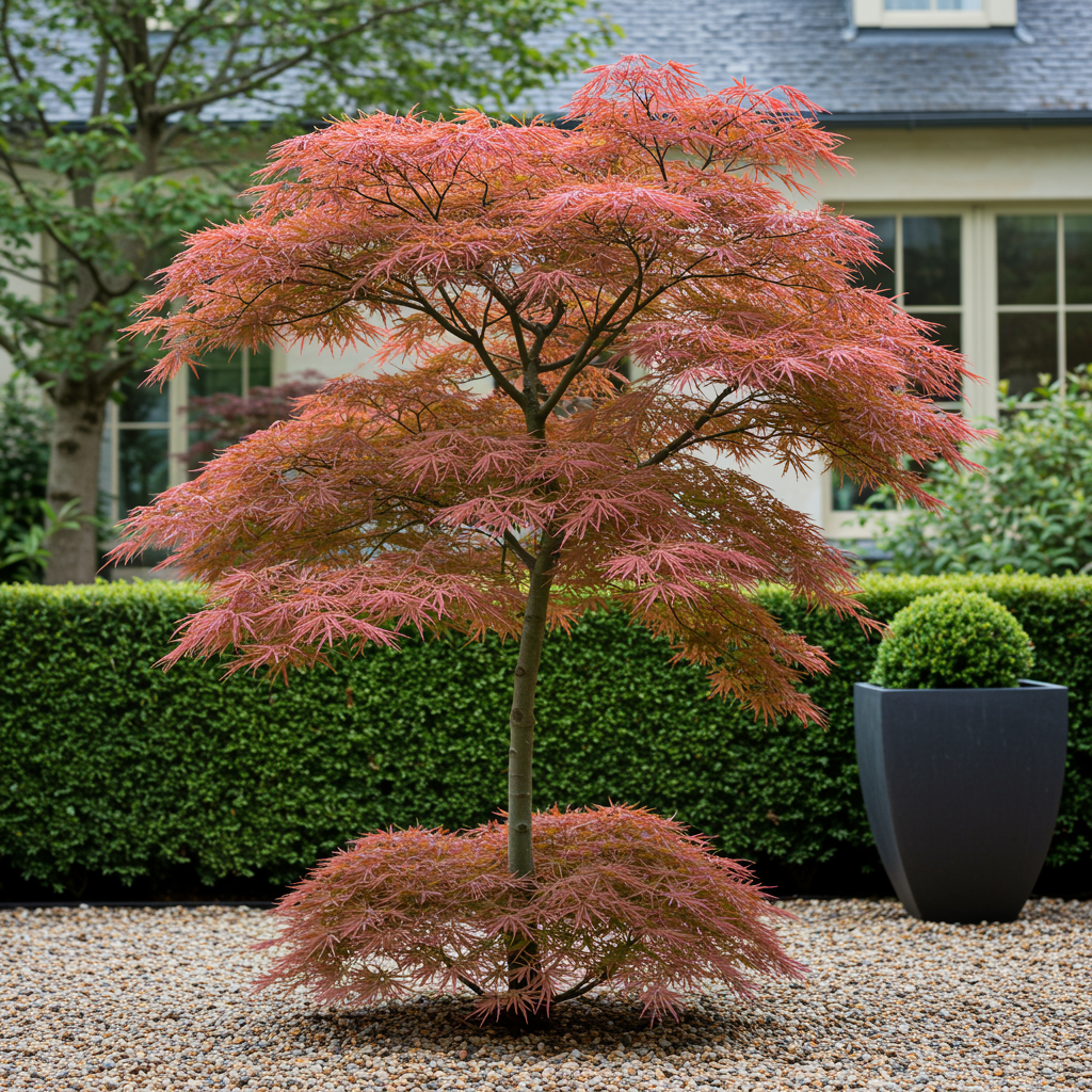 Green boutiQ - Terrassenpflanze - Japanischer Ahorn - Acer palmatum Jerre Swarts - Dunkelrot - 1 Pflanze - Laubabwerfend - Topf 19cm Höhe 70cm