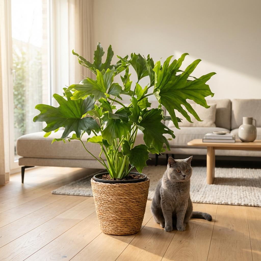 Green boutiQ - Plante d'intérieur - Philodendron - Philodendron Lickety Split - Vert - Entretien facile - 1 plante - avec panier - Pot 19 cm - Hauteur 70 cm