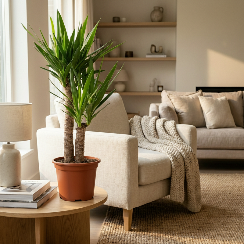 Green boutiQ - Kamerplant - Yucca (Palmlelie) - Yucca Elephantipes - Groen - Weinig onderhoud - 1 Plant - Pot 21cm - Hoogte 80 - 90cm