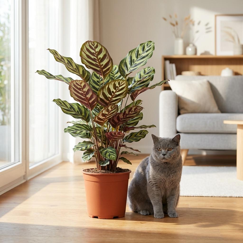 Green boutiQ - Plante d'intérieur - Calathea Makoyana - Vert - Entretien facile - 1 plante - avec pot blanc - Pot 19cm - Hauteur 70cm