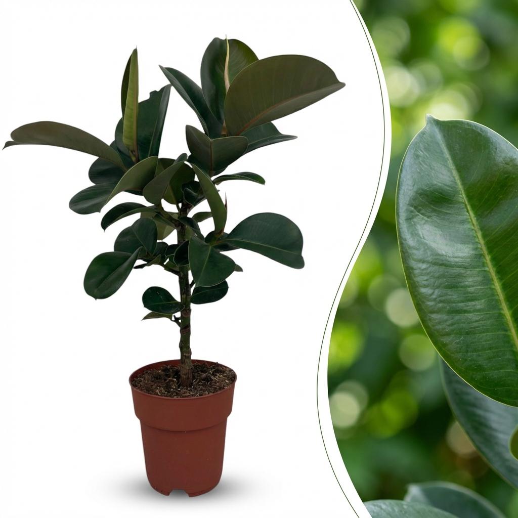 Green boutiQ - Plante d'intérieur - Plante en caoutchouc - Ficus Elastica Cloe - Vert - Peu d'entretien - 1 plante - Pot 19cm - Hauteur 65cm