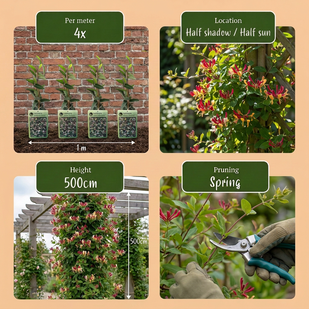 4x Lonicera jap. 'Red World' - Japanese honeysuckle - Red - Pink - Climber - Ø9cm - ↕35cm